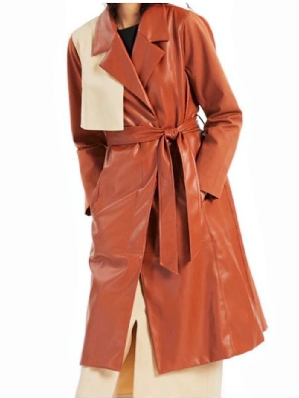 Alfani New Minimalism Faux Leather Trench Coat in Brown NWT